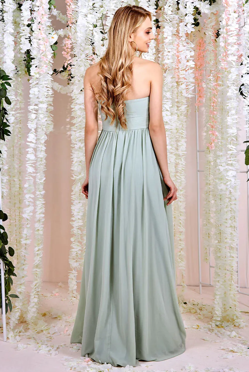 Goddiva Chiffon Feather Bandeau Maxi Dress