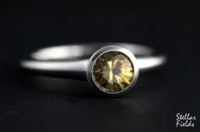 Golden Brown Yellow Montana Sapphire Bezel Engagement Ring Modern Minimal