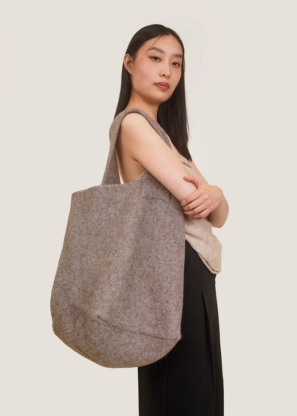 Grey Wool Knit Bucket Bag