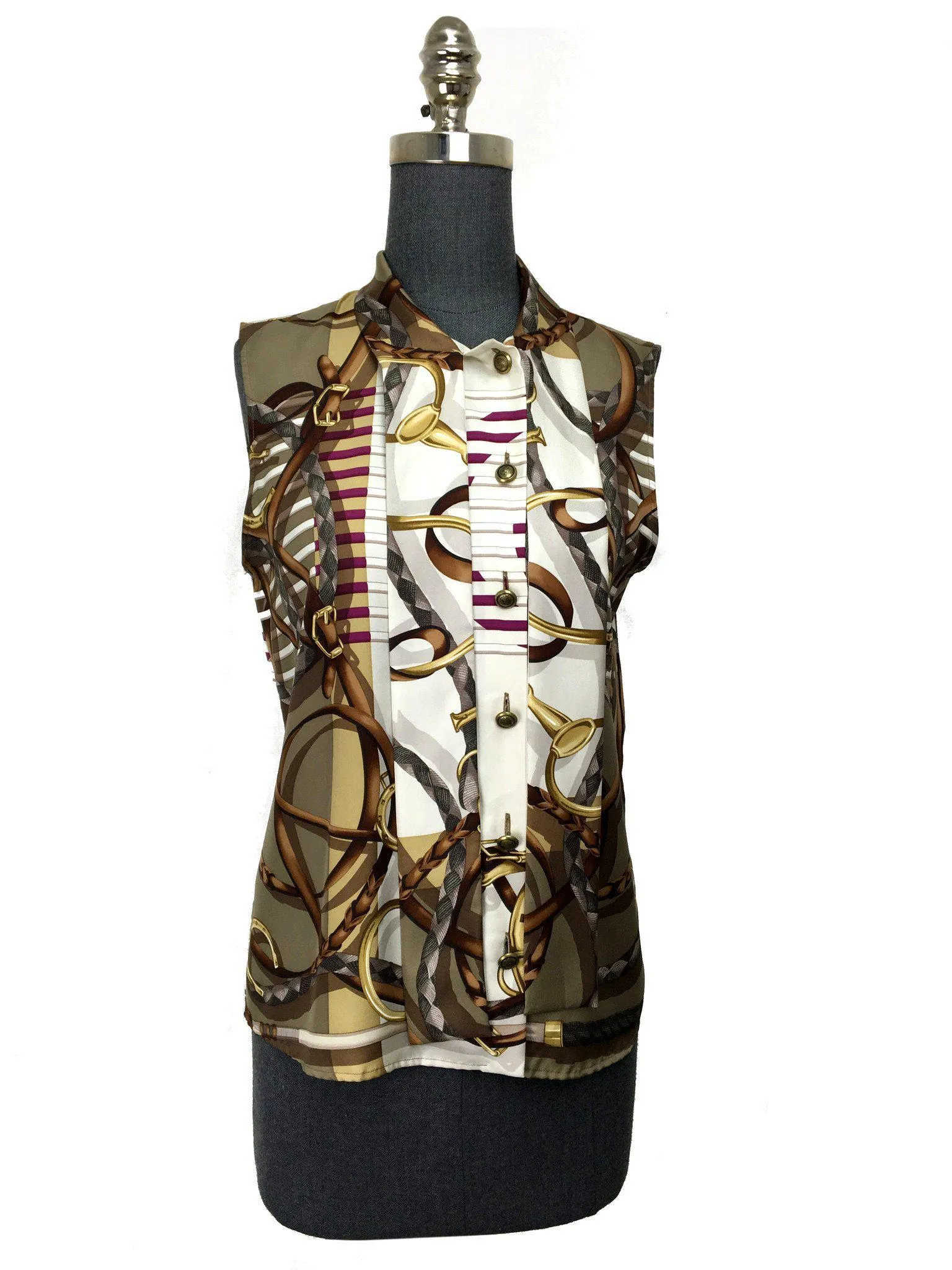 Gucci Iconic Equestrian Printed Silk Sleeveless Blouse Size M NWT