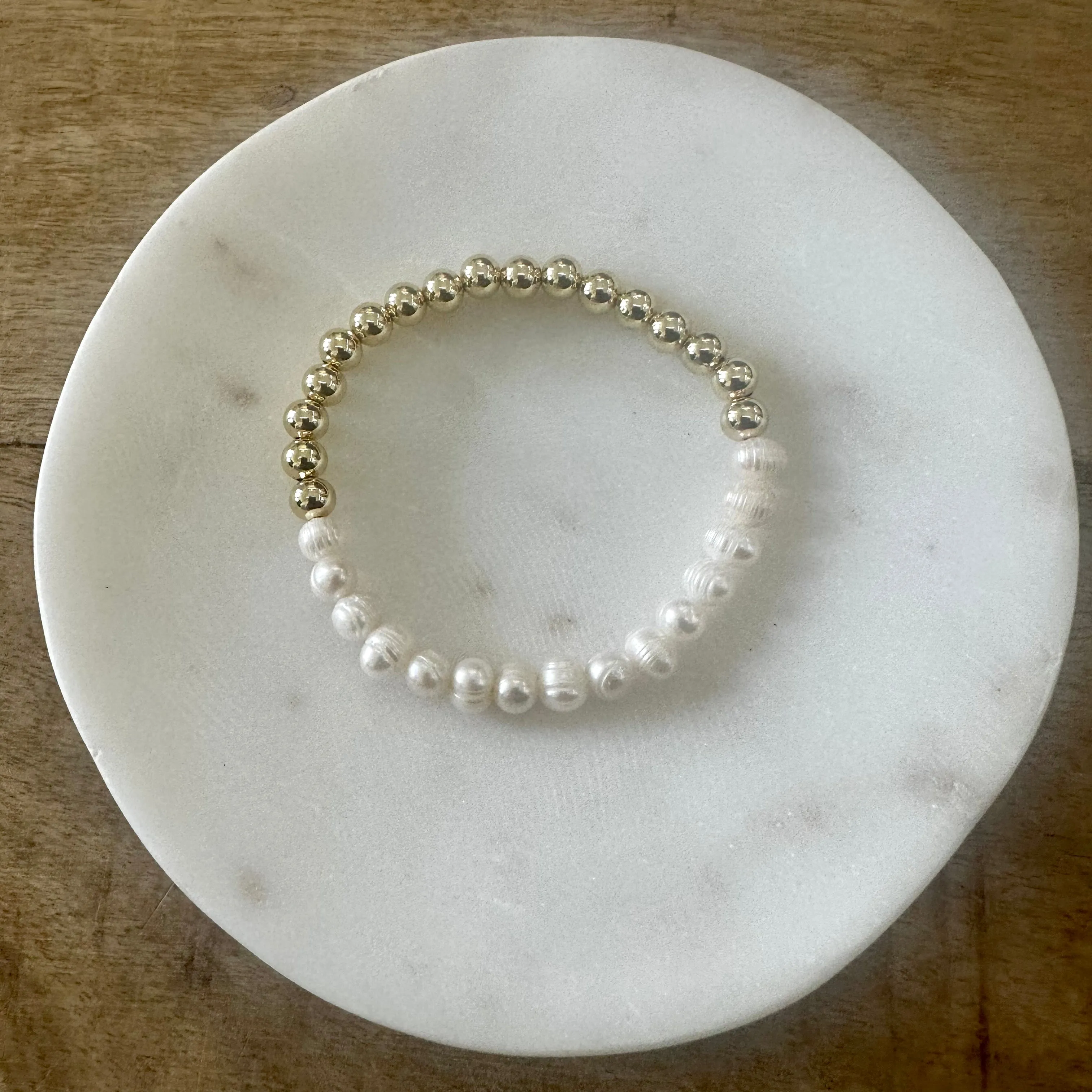 Half Gold Pearl Bracelet