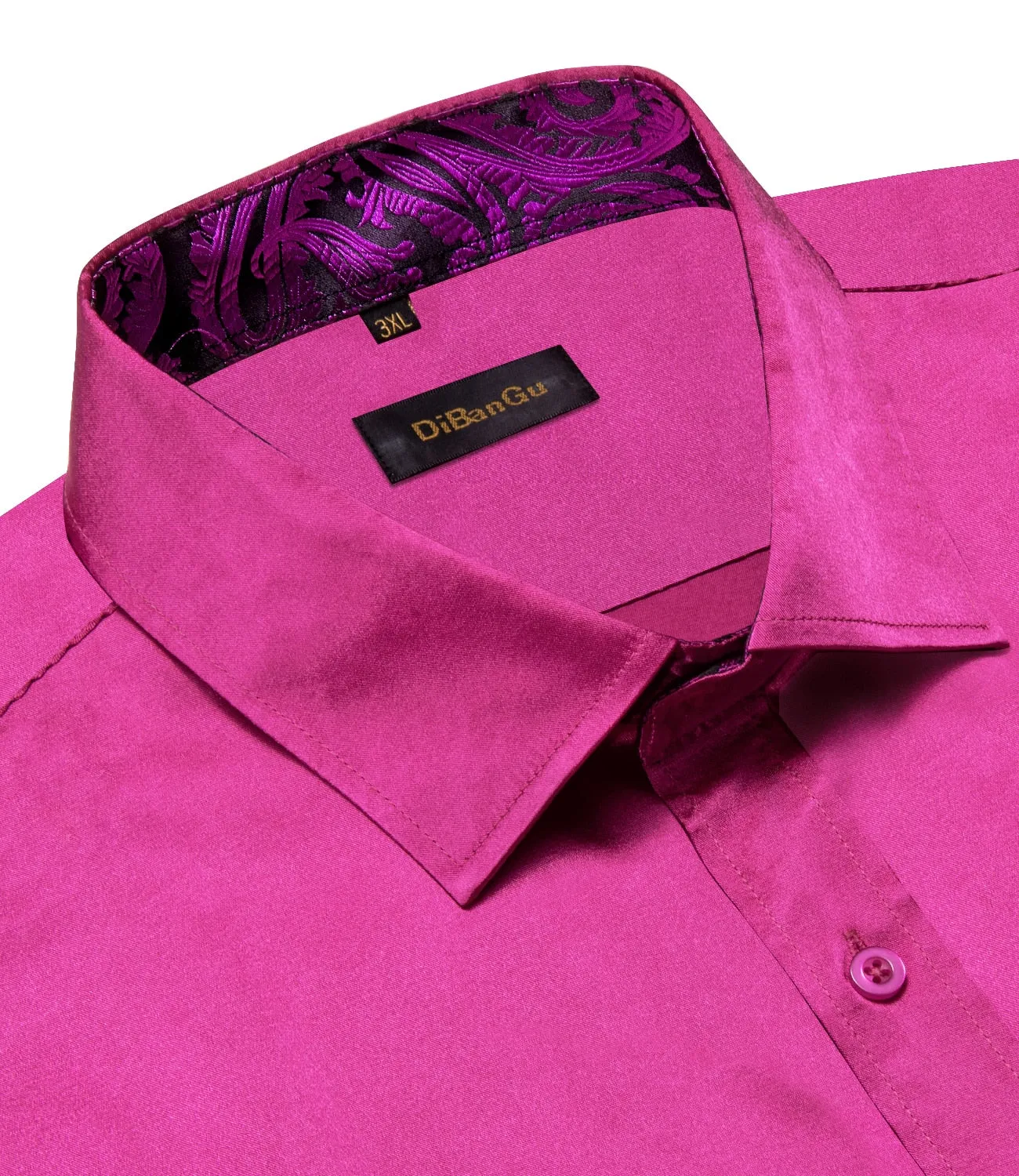 Hot Pink Designer Stretch Satin Shirts Men's Paisley Splicing Contrasting Colors Clothing Long Sleeve Social Shirts