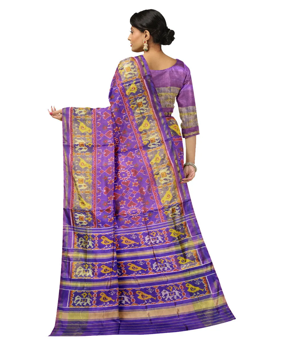 Lavender navy blue silk handloom patola saree