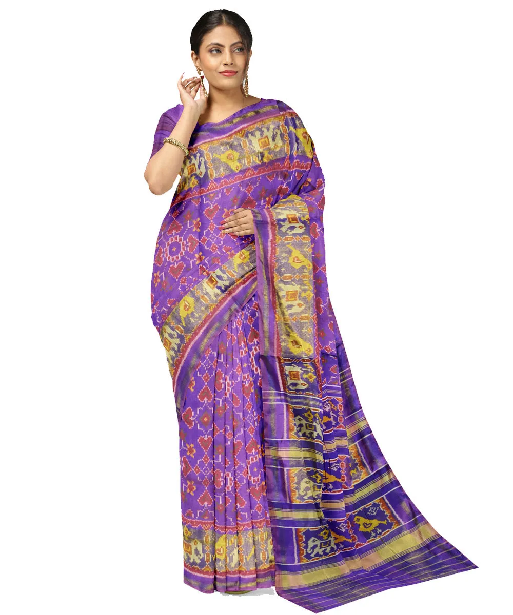 Lavender navy blue silk handloom patola saree