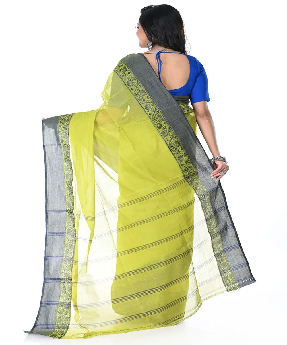 Lime green grey handwoven cotton tangail saree