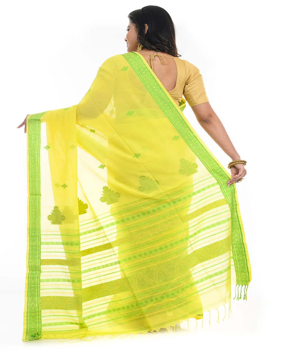 Lime green handwoven shantipuri cotton saree