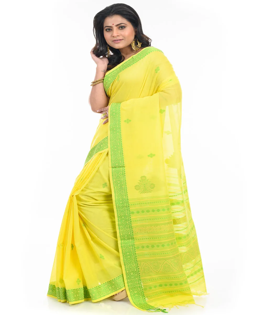 Lime green handwoven shantipuri cotton saree