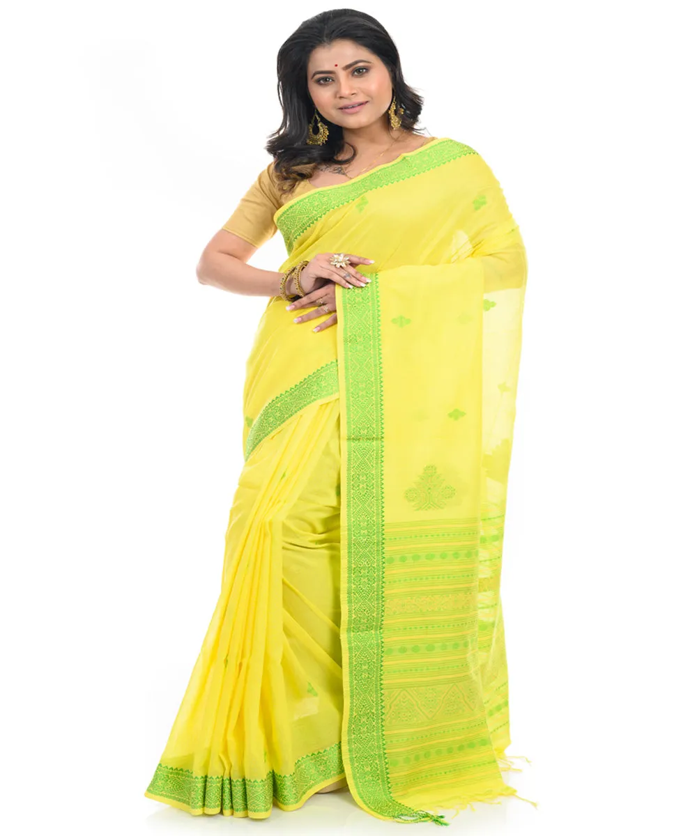 Lime green handwoven shantipuri cotton saree