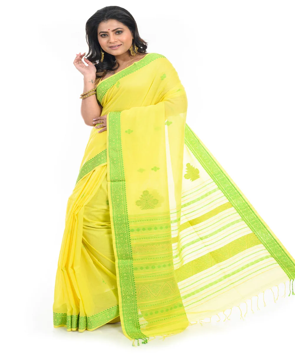 Lime green handwoven shantipuri cotton saree