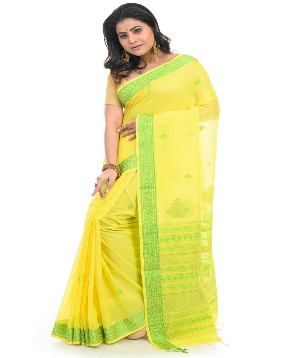 Lime green handwoven shantipuri cotton saree