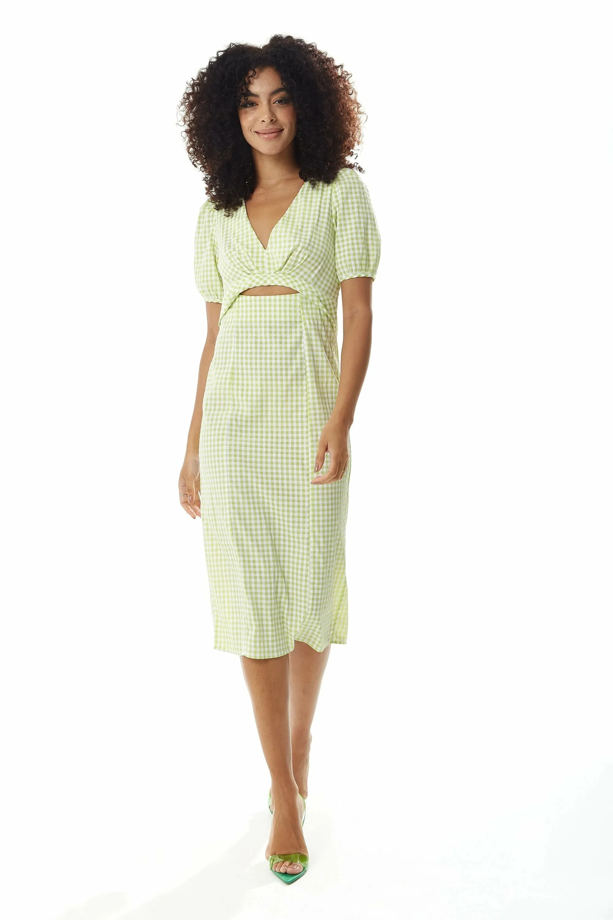 Liquorish Gingham Cut Out Front Midi Dress