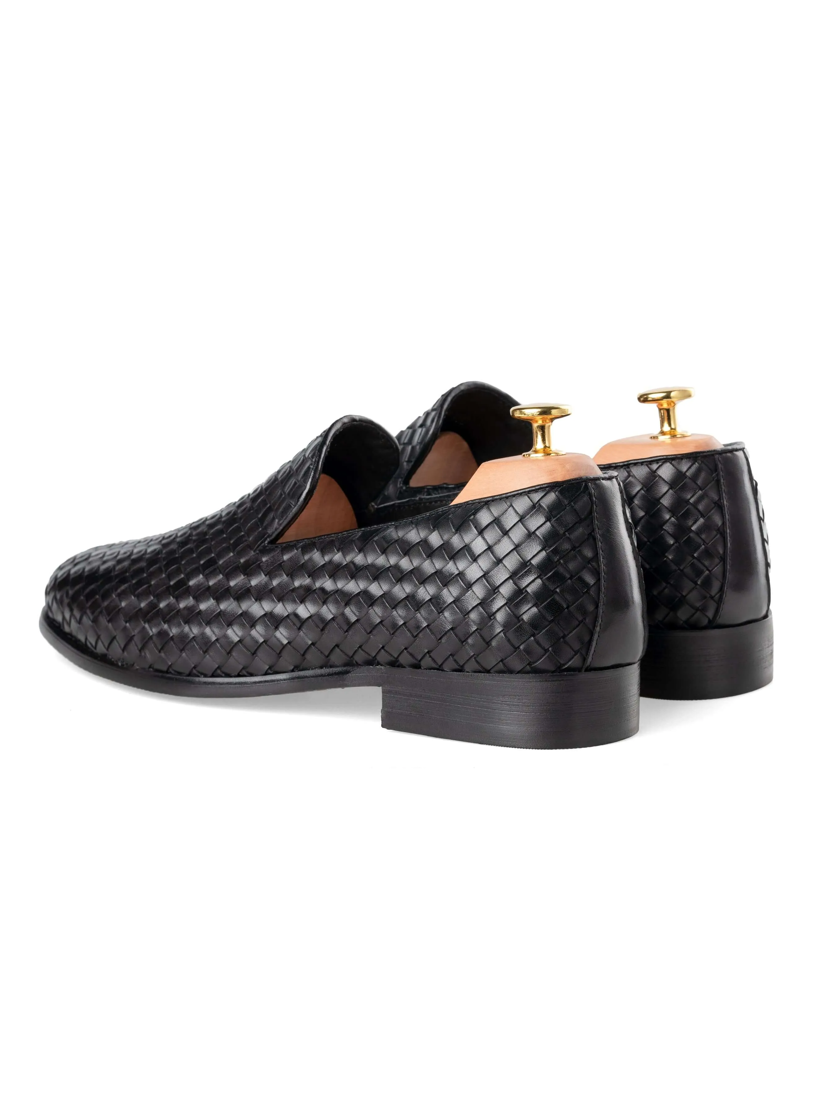 Loafer Slipper - Black Weave Leather