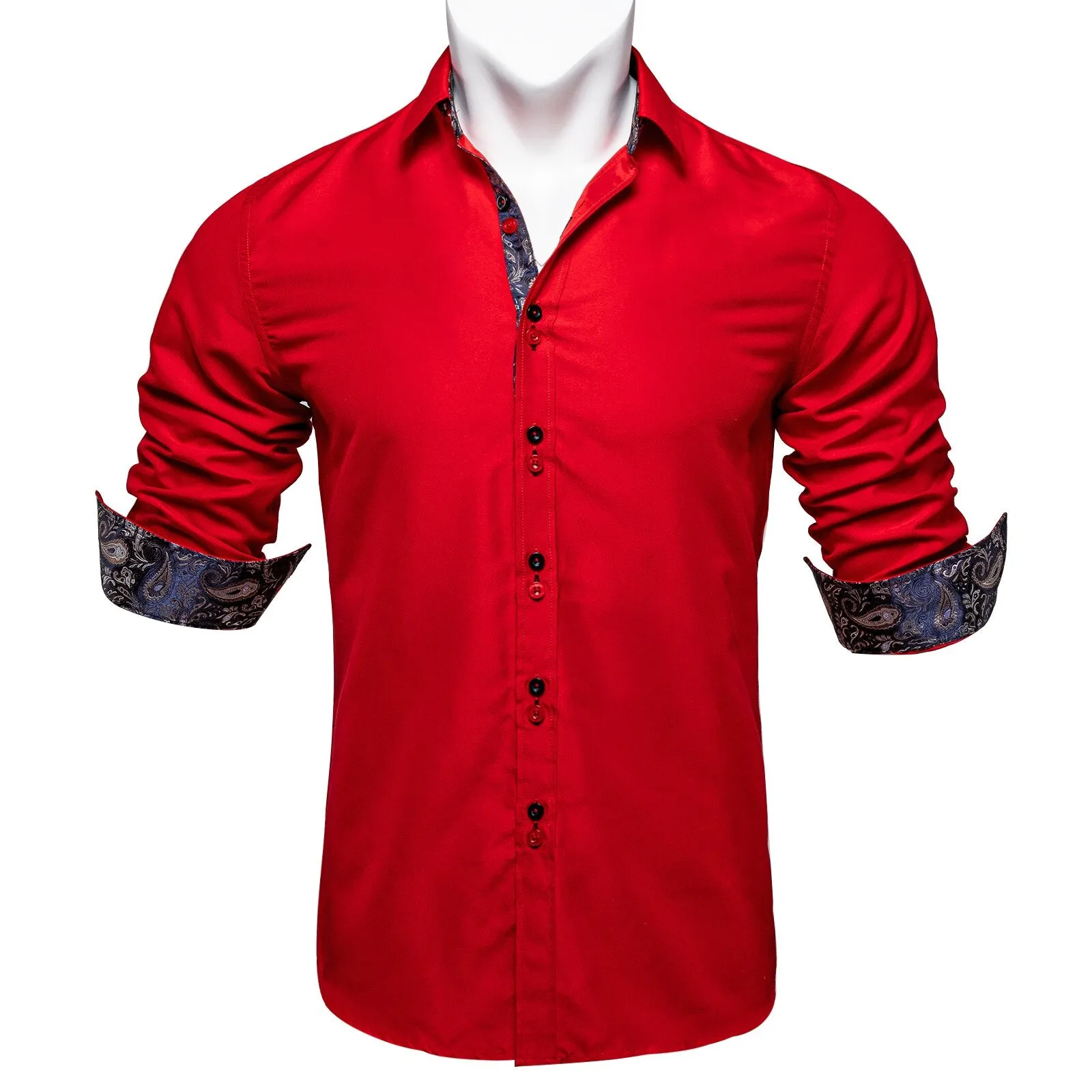 Long Sleeve Shirts For Men Solid Red Blue Black Splicing Paisley Mens Designer Clothes Camisa Masculina Men Social Dress Shirt