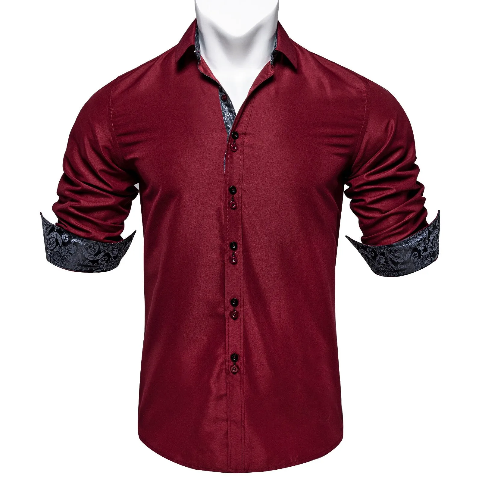 Long Sleeve Shirts For Men Solid Red Blue Black Splicing Paisley Mens Designer Clothes Camisa Masculina Men Social Dress Shirt