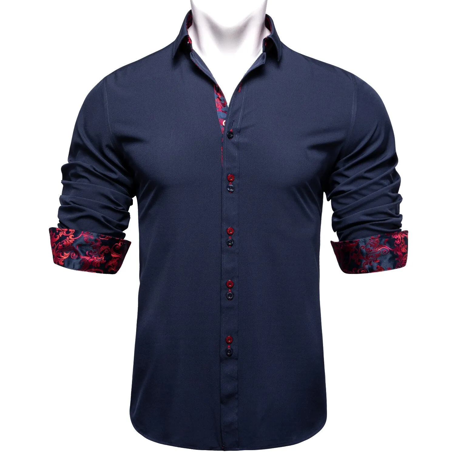 Long Sleeve Shirts For Men Solid Red Blue Black Splicing Paisley Mens Designer Clothes Camisa Masculina Men Social Dress Shirt