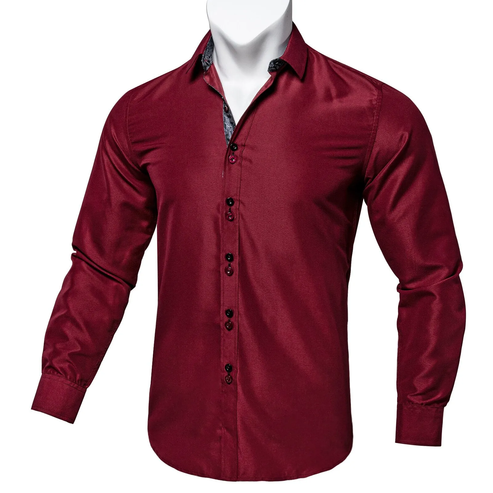 Long Sleeve Shirts For Men Solid Red Blue Black Splicing Paisley Mens Designer Clothes Camisa Masculina Men Social Dress Shirt