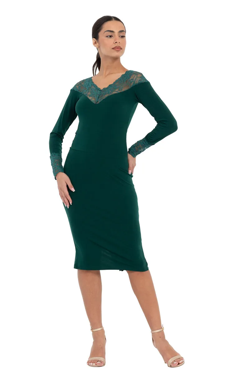 Long-Sleeved Tango Dress with Lace Décolletage