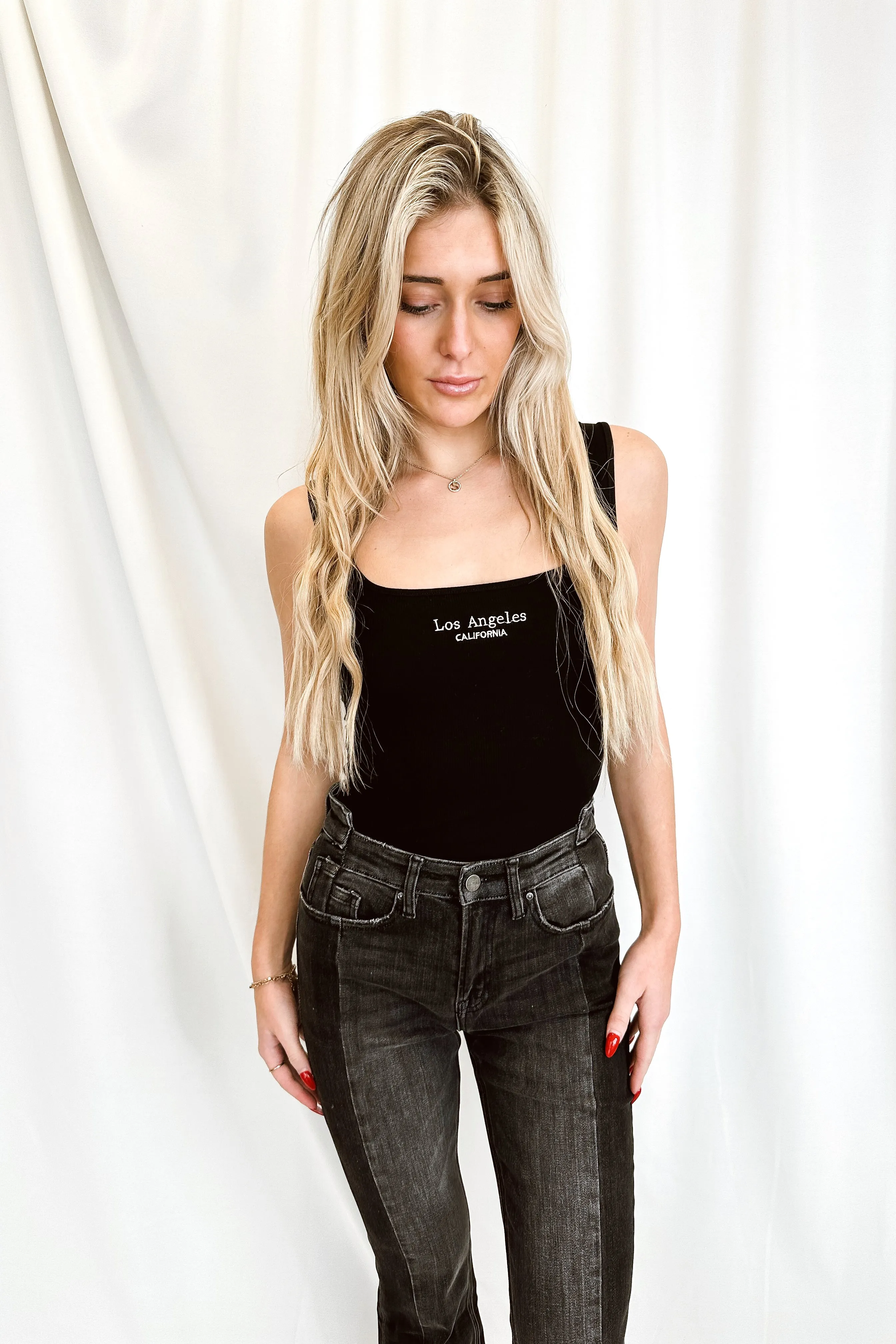 Los Angeles Embroidered Bodysuit Black