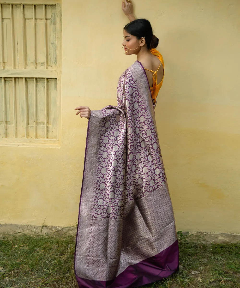 Magenta silk handwoven banarasi saree