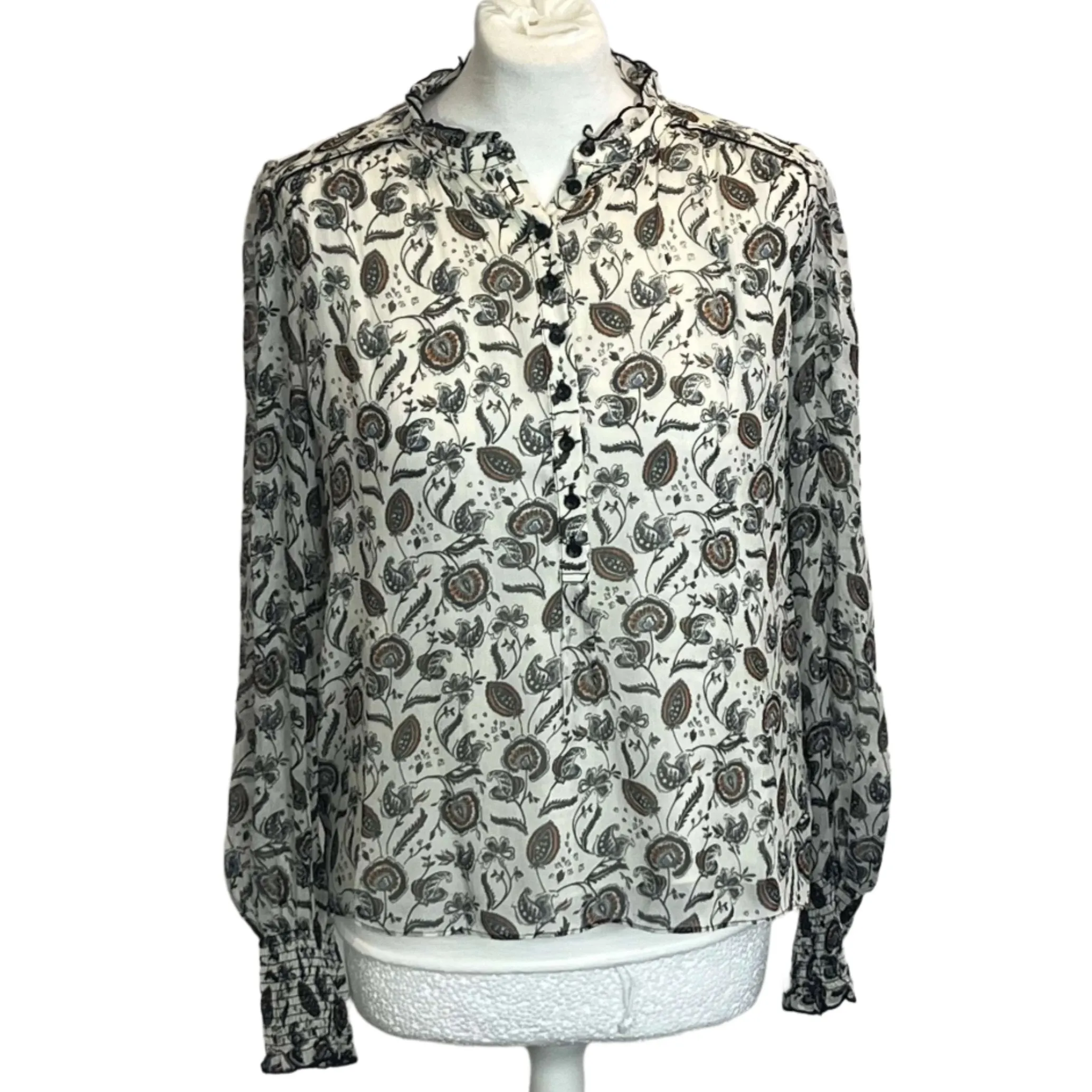 Me&Em Beige Paisley Button Detail Shirt XXS