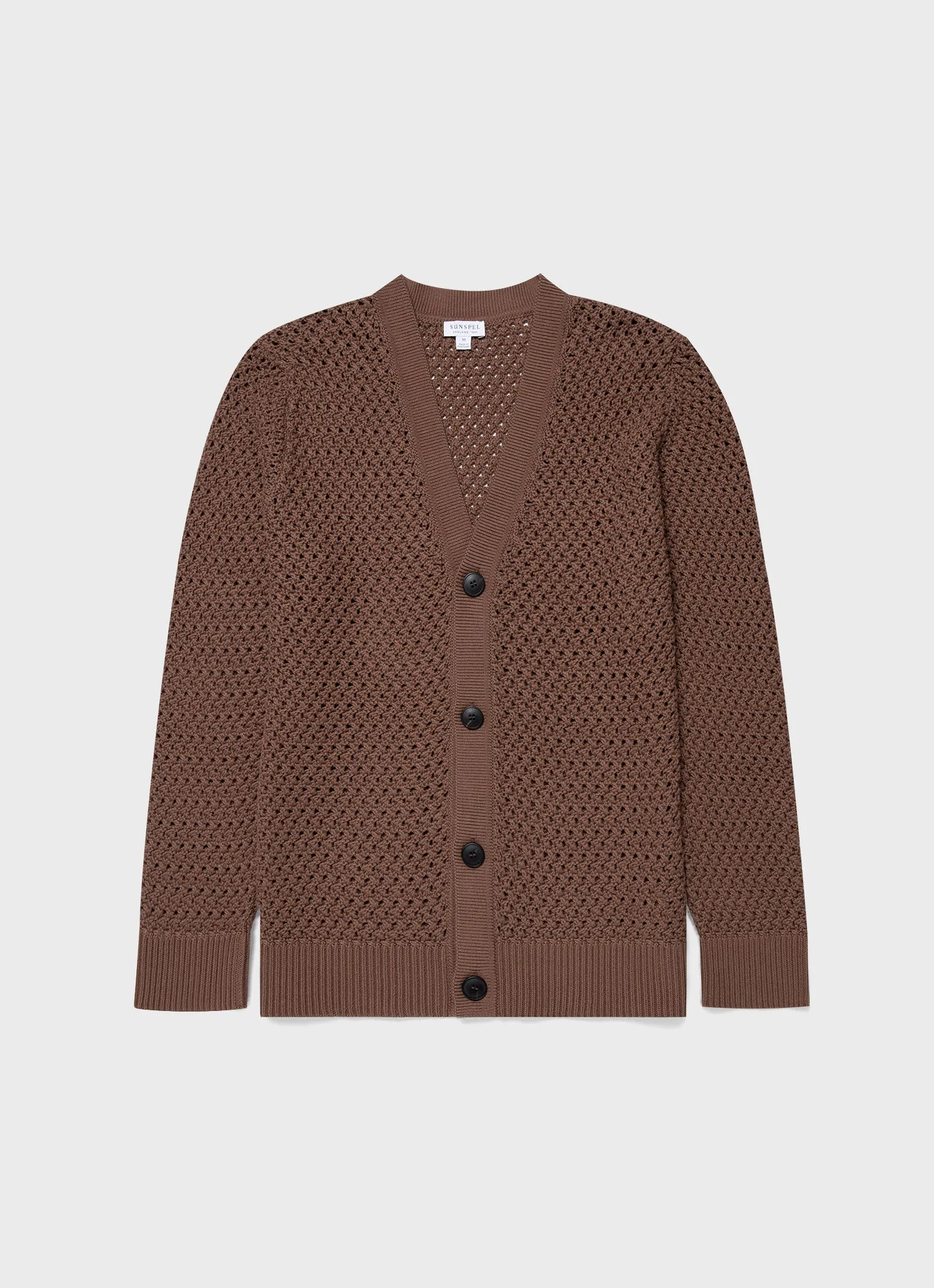 Men's Open Stitch Cardigan in Brown