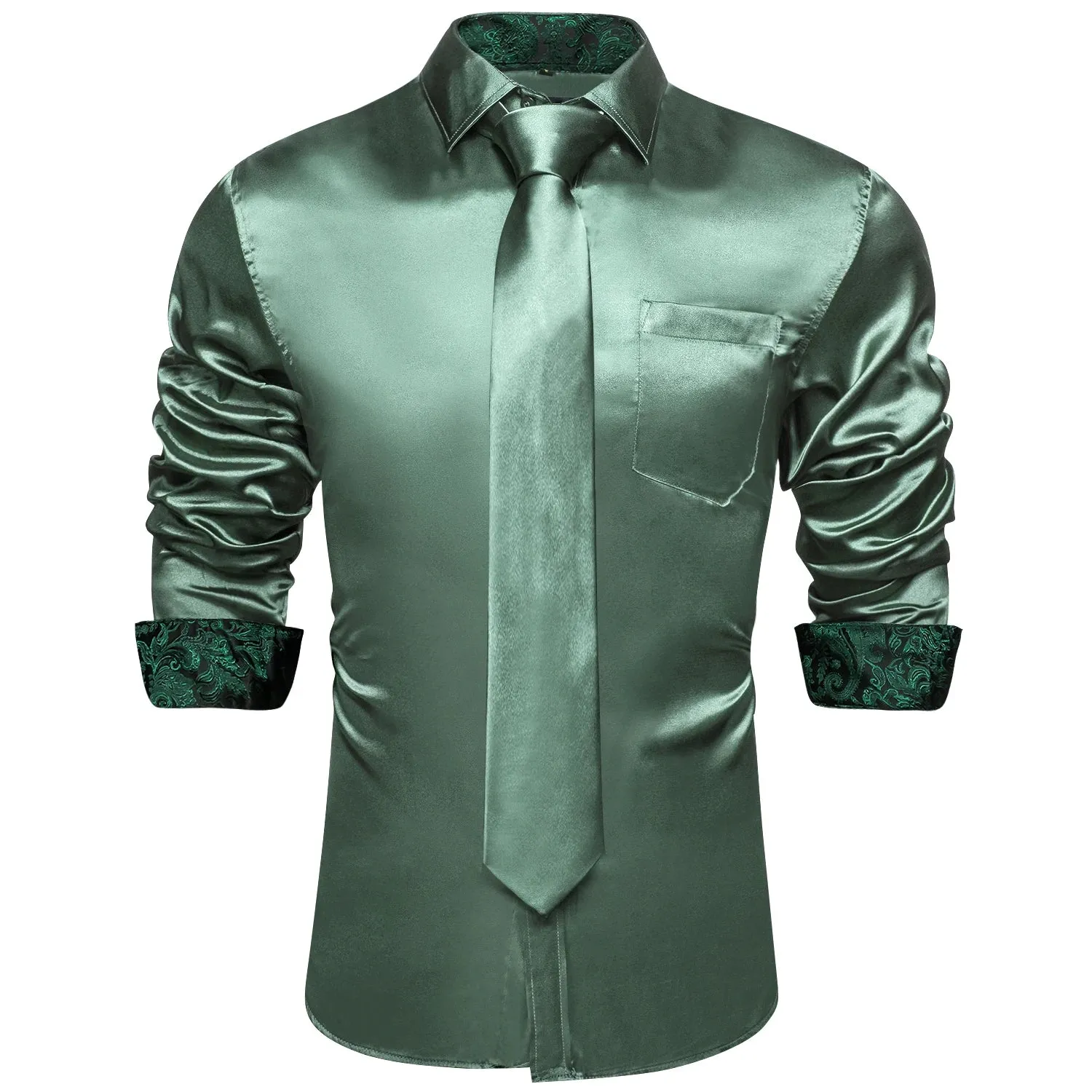 Men's Shirts Long Sleeve Stretch Satin Social Dress Paisley Splicing Contrasting Colors Tuxedo Shirt Blouse Clothing