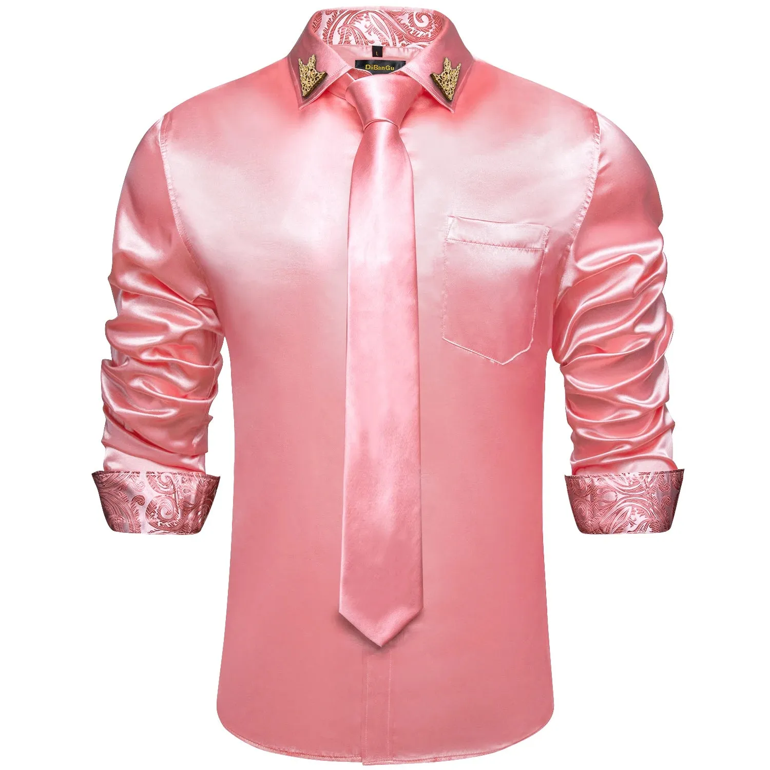 Men's Shirts Long Sleeve Stretch Satin Social Dress Paisley Splicing Contrasting Colors Tuxedo Shirt Blouse Clothing