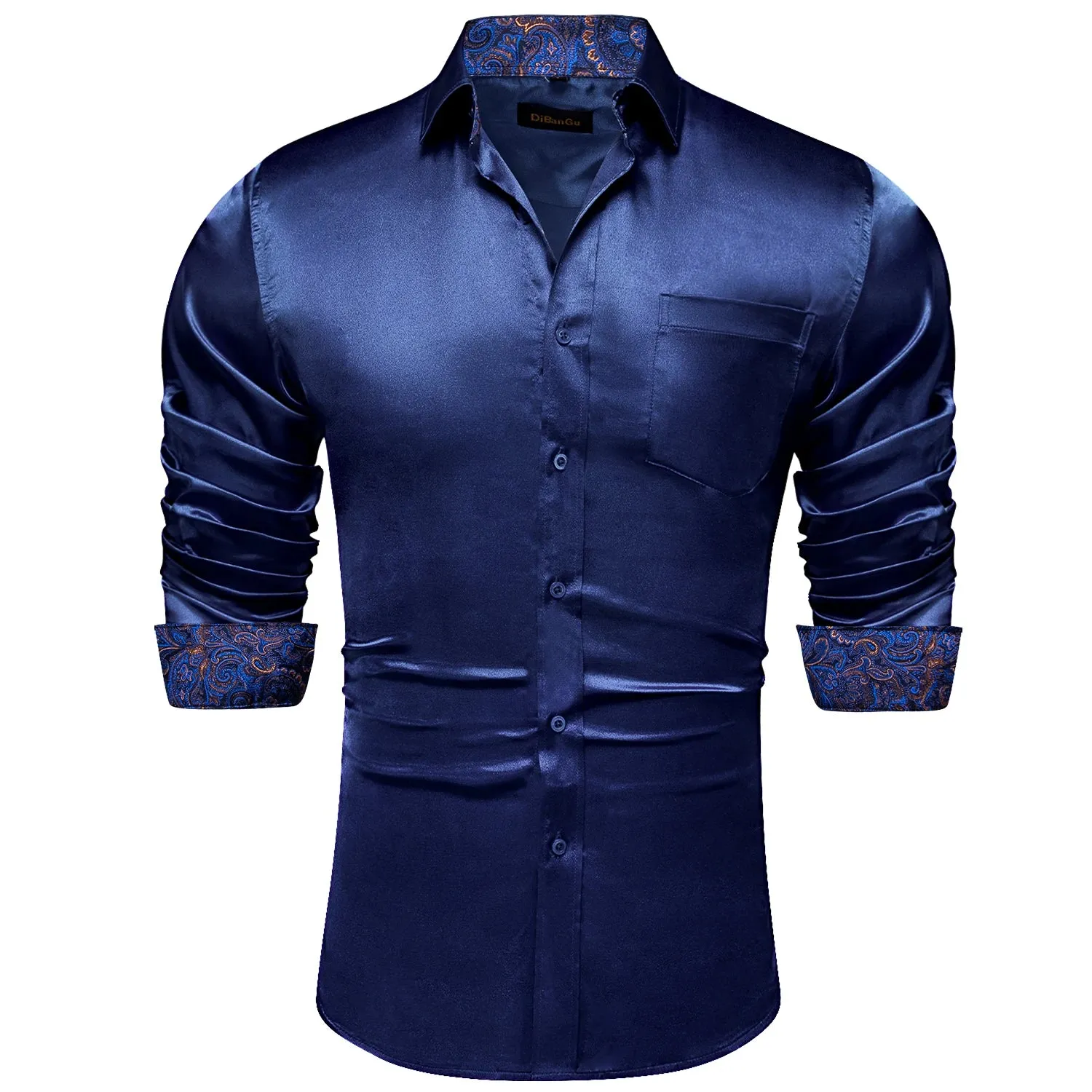 Men's Shirts Long Sleeve Stretch Satin Social Dress Paisley Splicing Contrasting Colors Tuxedo Shirt Blouse Clothing