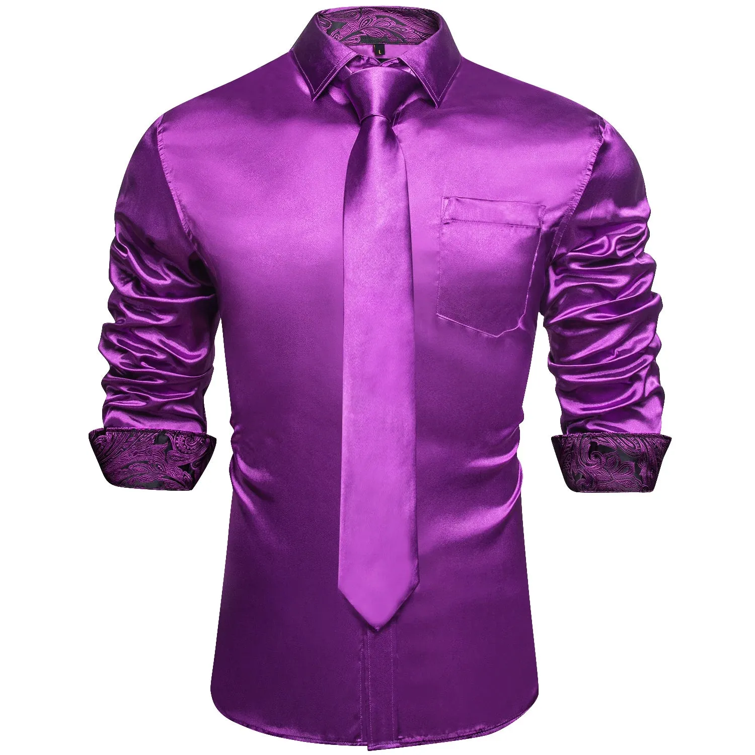 Men's Shirts Long Sleeve Stretch Satin Social Dress Paisley Splicing Contrasting Colors Tuxedo Shirt Blouse Clothing