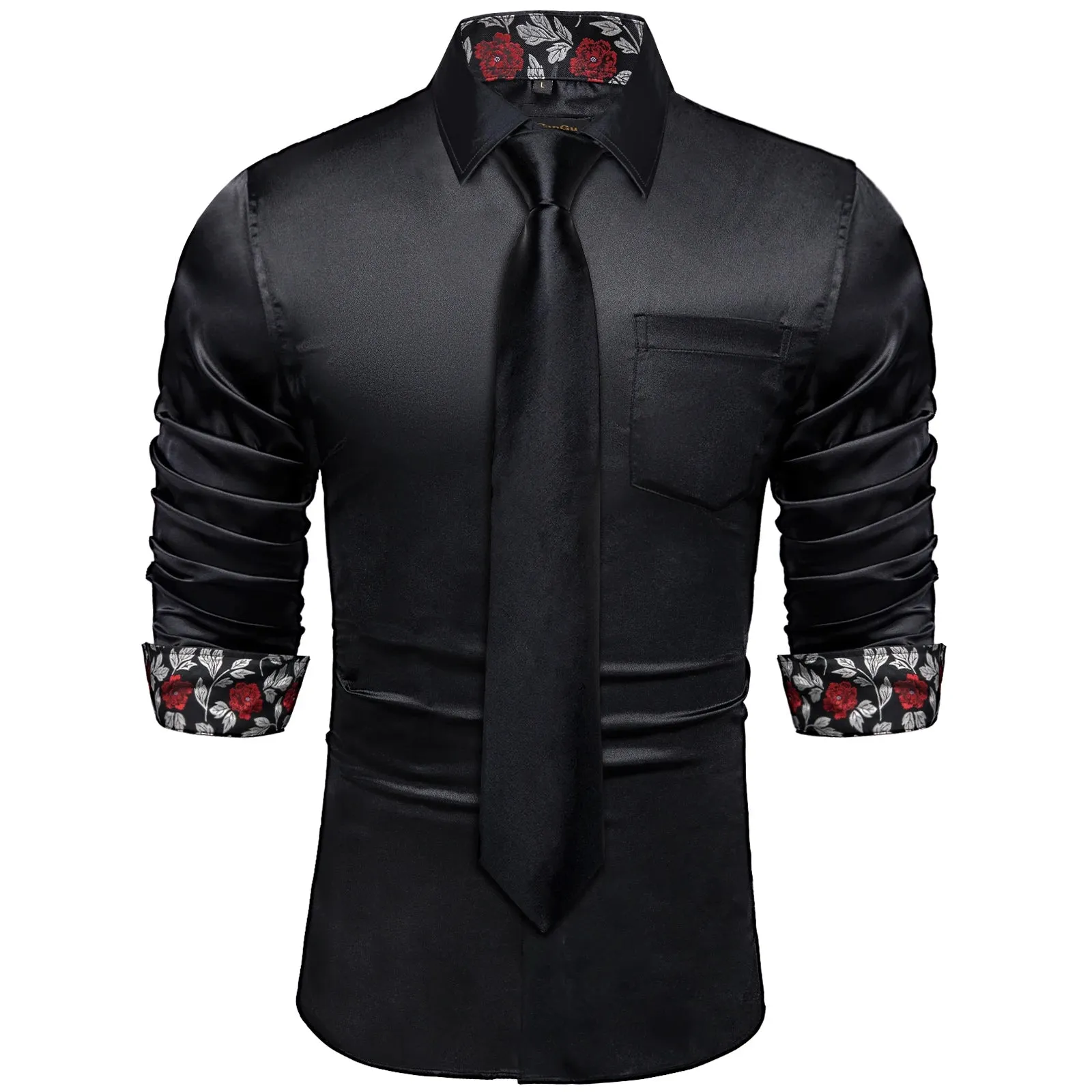 Men's Shirts Long Sleeve Stretch Satin Social Dress Paisley Splicing Contrasting Colors Tuxedo Shirt Blouse Clothing