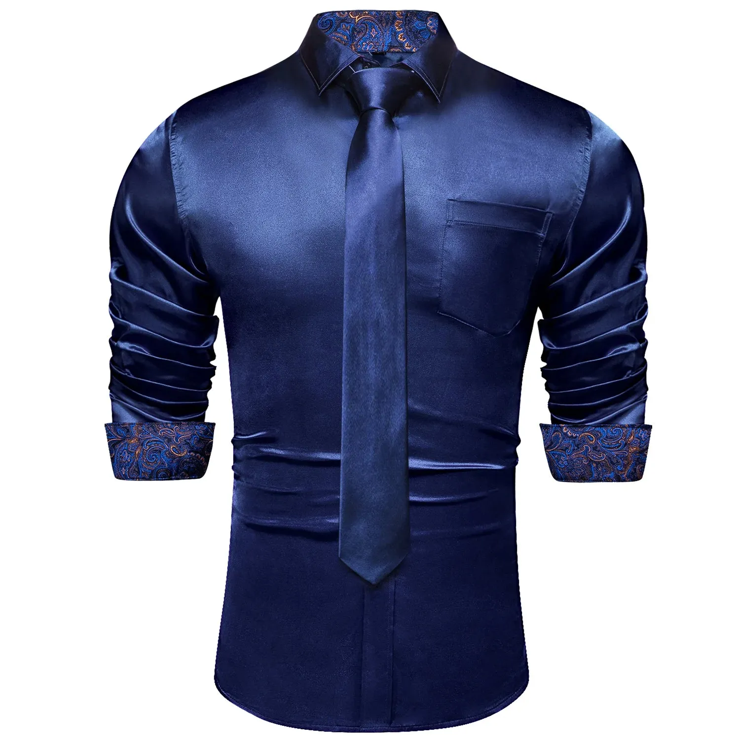 Men's Shirts Long Sleeve Stretch Satin Social Dress Paisley Splicing Contrasting Colors Tuxedo Shirt Blouse Clothing