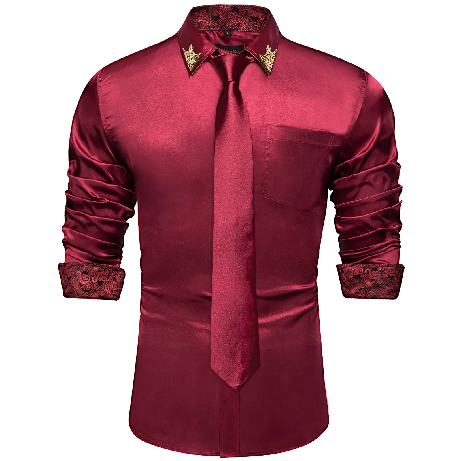 Men's Shirts Long Sleeve Stretch Satin Social Dress Paisley Splicing Contrasting Colors Tuxedo Shirt Blouse Clothing