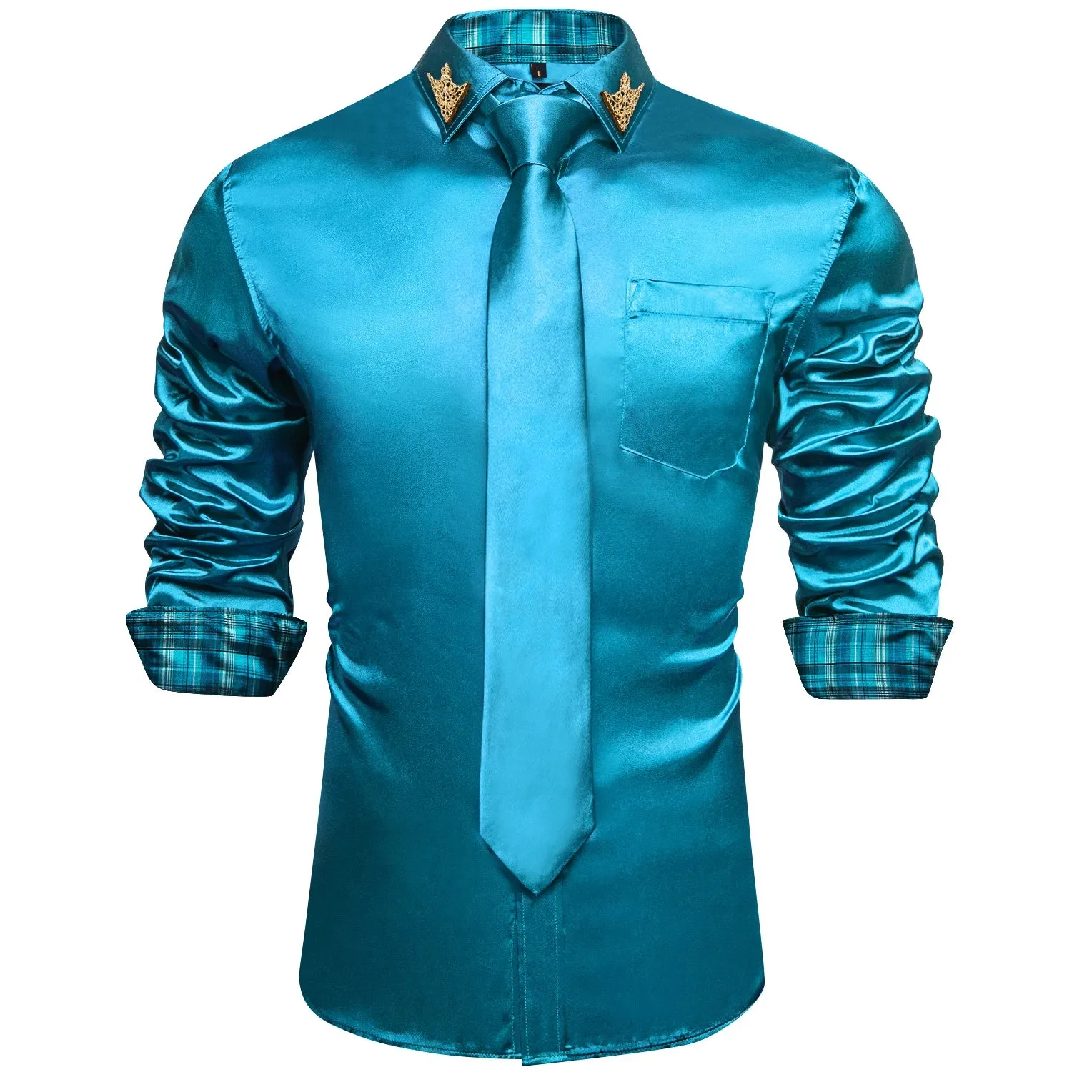 Men's Shirts Long Sleeve Stretch Satin Social Dress Paisley Splicing Contrasting Colors Tuxedo Shirt Blouse Clothing