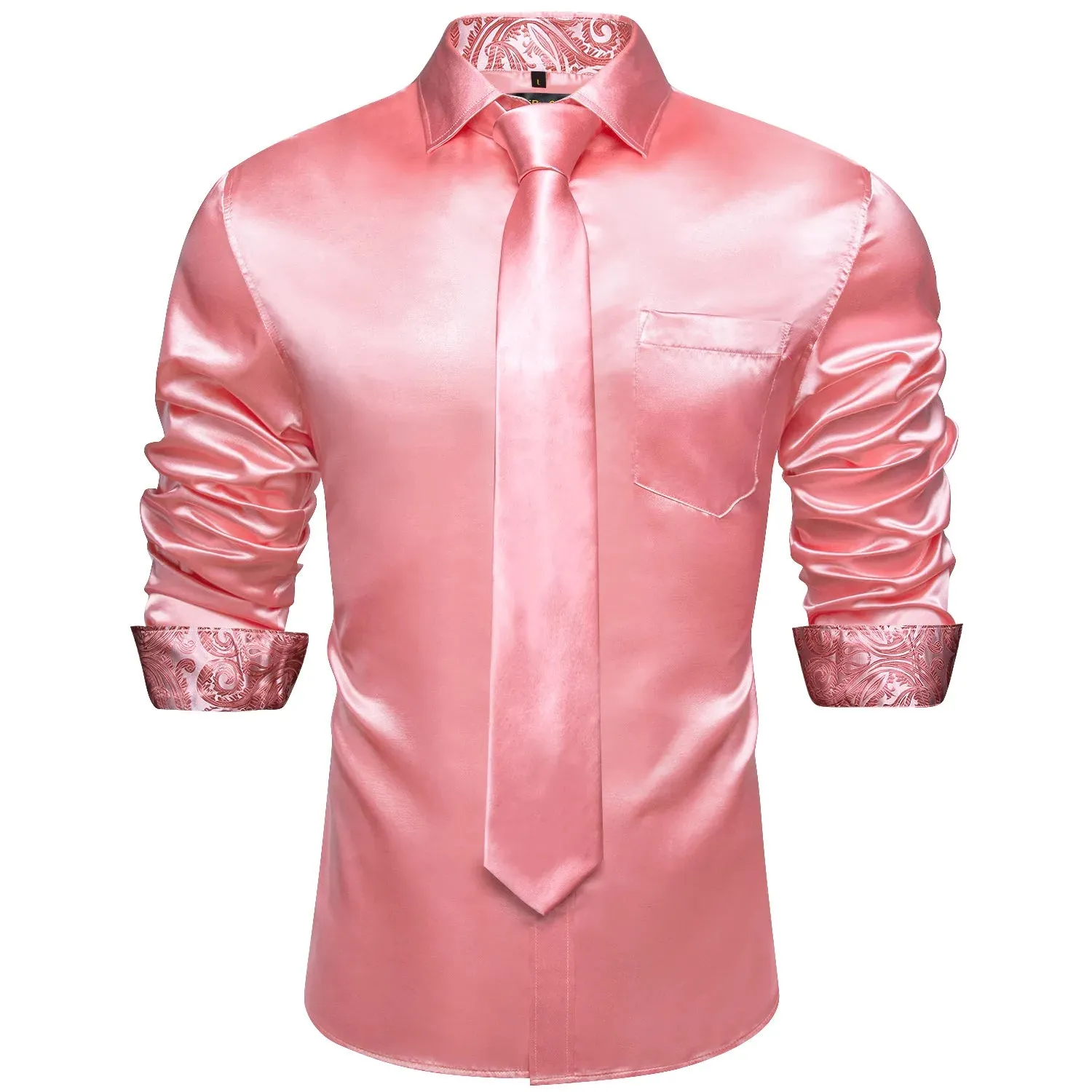 Men's Shirts Long Sleeve Stretch Satin Social Dress Paisley Splicing Contrasting Colors Tuxedo Shirt Blouse Clothing