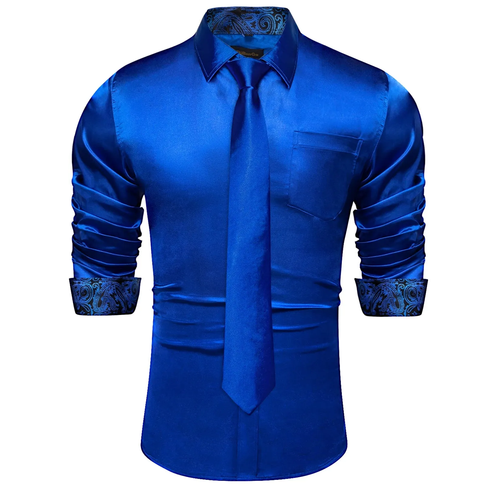 Men's Shirts Long Sleeve Stretch Satin Social Dress Paisley Splicing Contrasting Colors Tuxedo Shirt Blouse Clothing