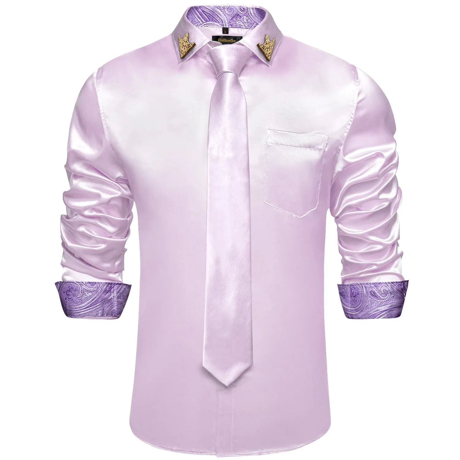 Men's Shirts Long Sleeve Stretch Satin Social Dress Paisley Splicing Contrasting Colors Tuxedo Shirt Blouse Clothing