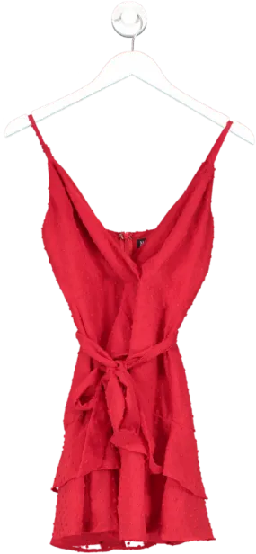 Meshki Red Ruffle Embroidered Mini Dress UK S