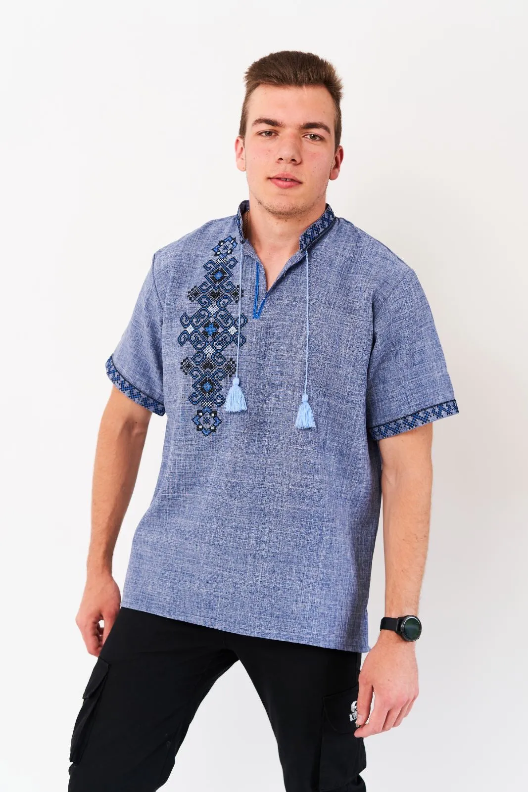 Modern Men’s Embroidered Jean Shirt