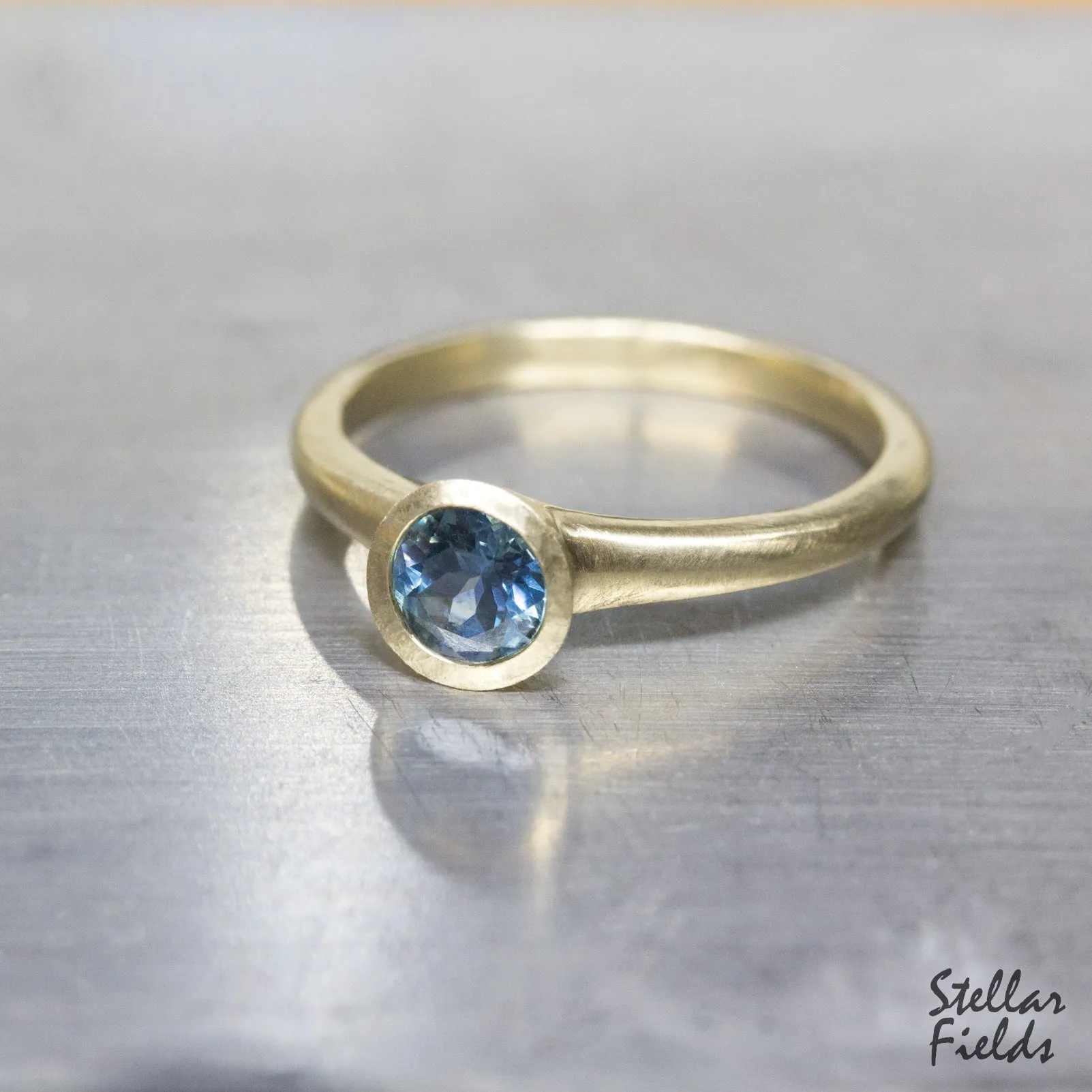 Montana Sapphire Bezel Engagement Ring Modern Minimal