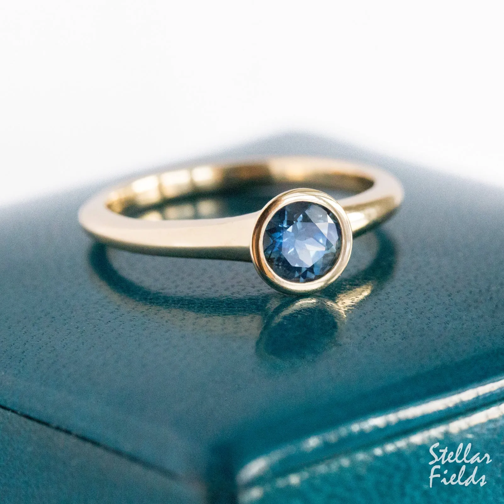 Montana Sapphire Bezel Engagement Ring Modern Minimal