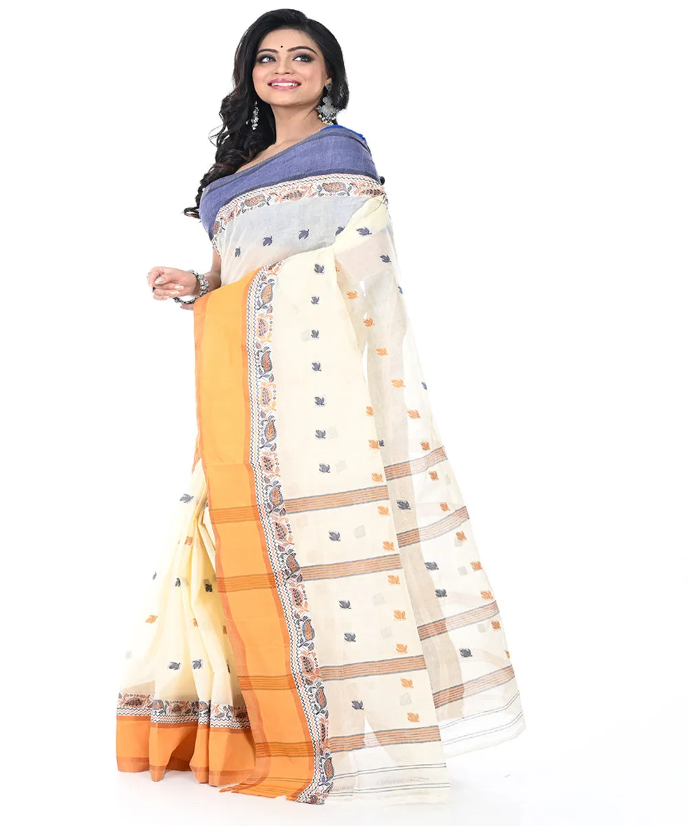 Offwhite brown handwoven cotton tangail saree