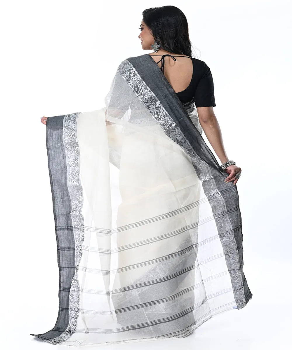 Offwhite grey handwoven cotton tangail saree