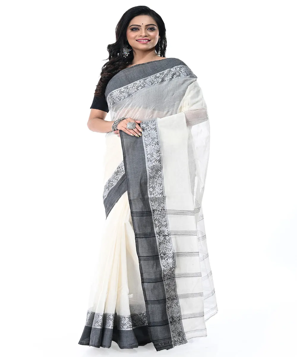 Offwhite grey handwoven cotton tangail saree