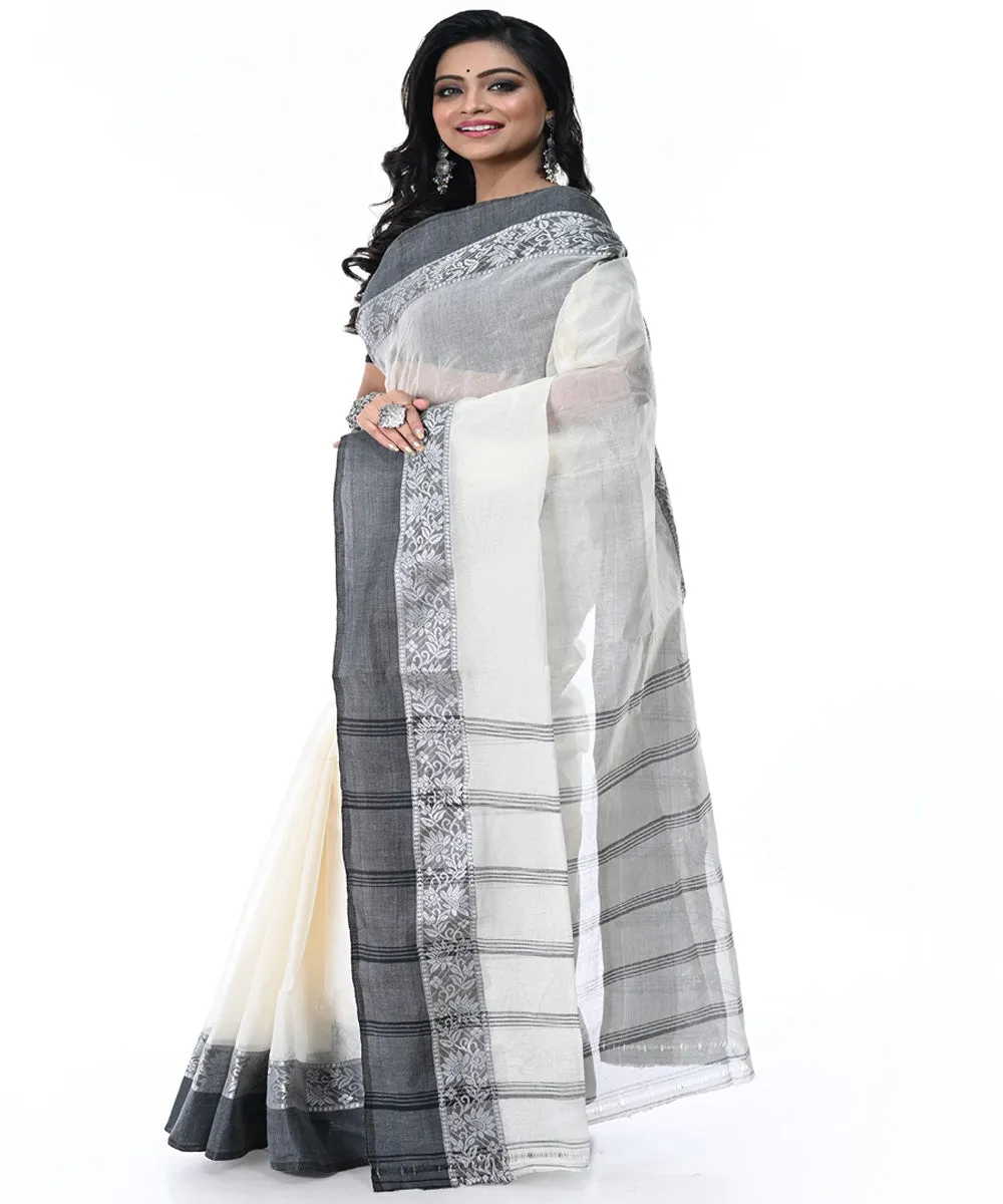 Offwhite grey handwoven cotton tangail saree