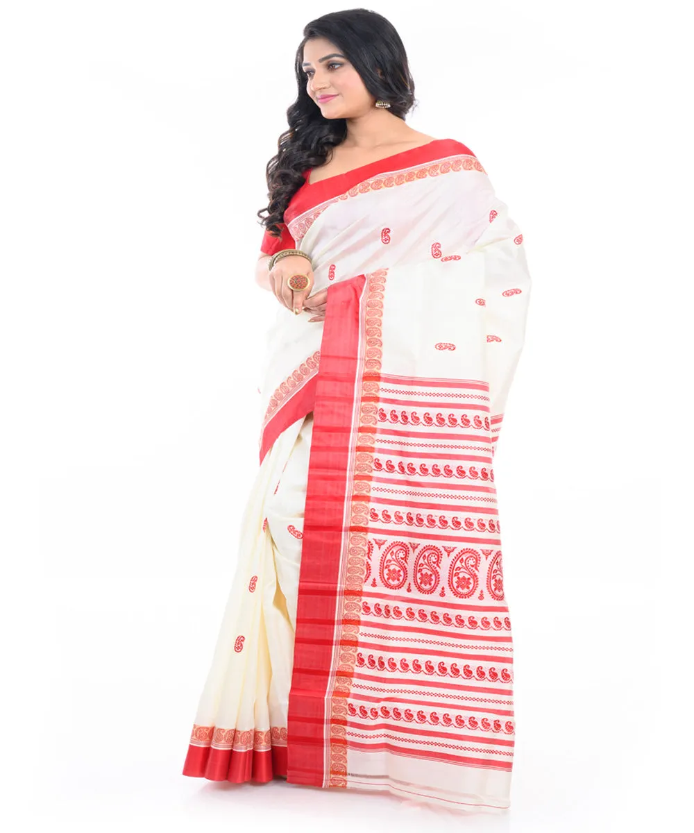 Offwhite red handwoven garad silk saree