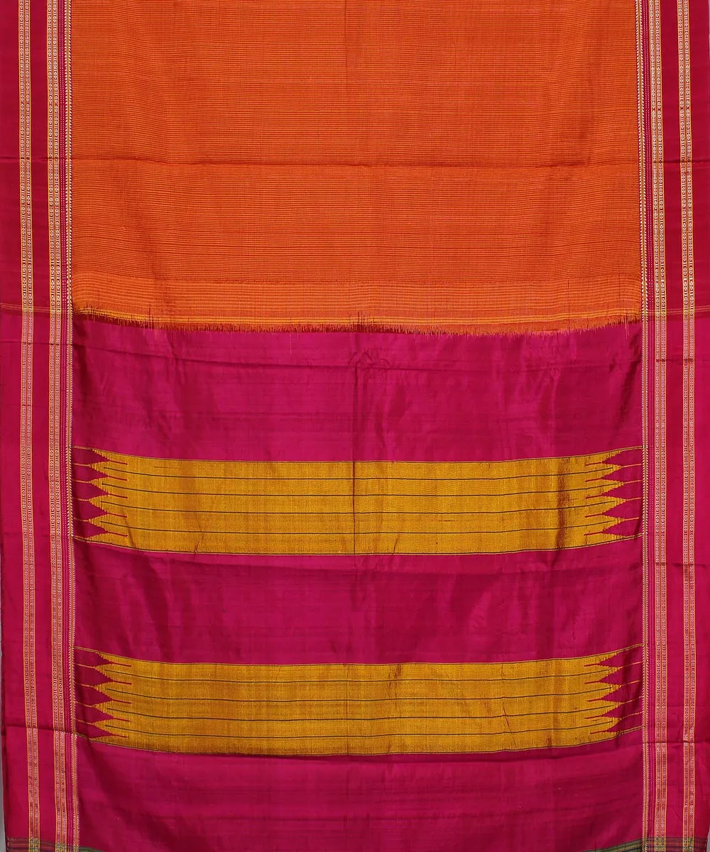 Orange small check pink gayatri border ilkal cotton art silk saree