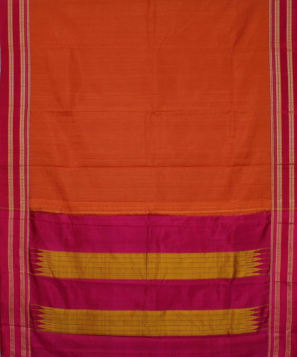 Orange small check pink gayatri border ilkal cotton art silk saree