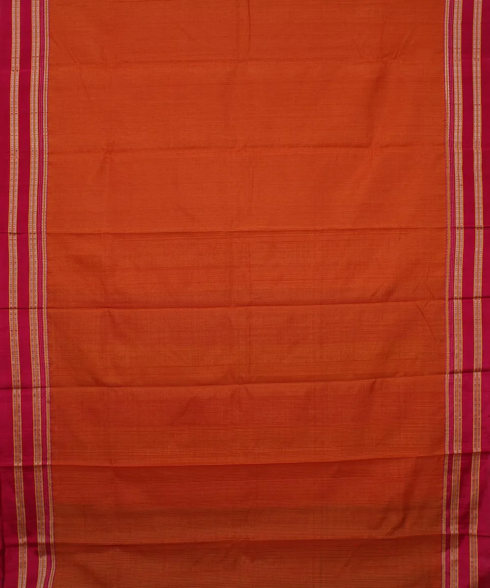 Orange small check pink gayatri border ilkal cotton art silk saree