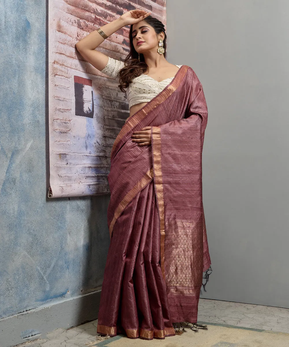 Peach handwoven chhatisgarh tussar silk saree