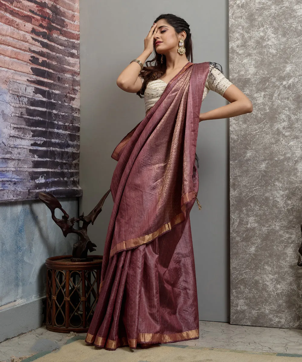 Peach handwoven chhatisgarh tussar silk saree